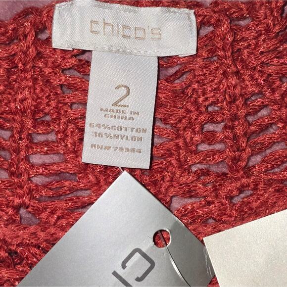 Chico's Salmon Open Weave Crochet Knit Top Sweater Size 2 Large New!! - Picture 5 of 6